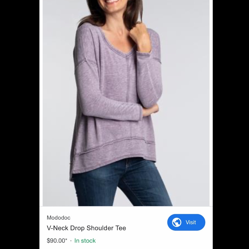 NWT Mododoc Purple V Neck Drop Shoulder Tee